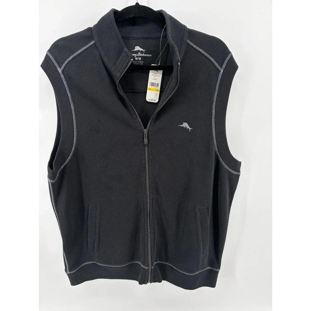 Tommy Bahama Full Zip Vest Casual Fall Sweater Warm Black Mens Medium NWT